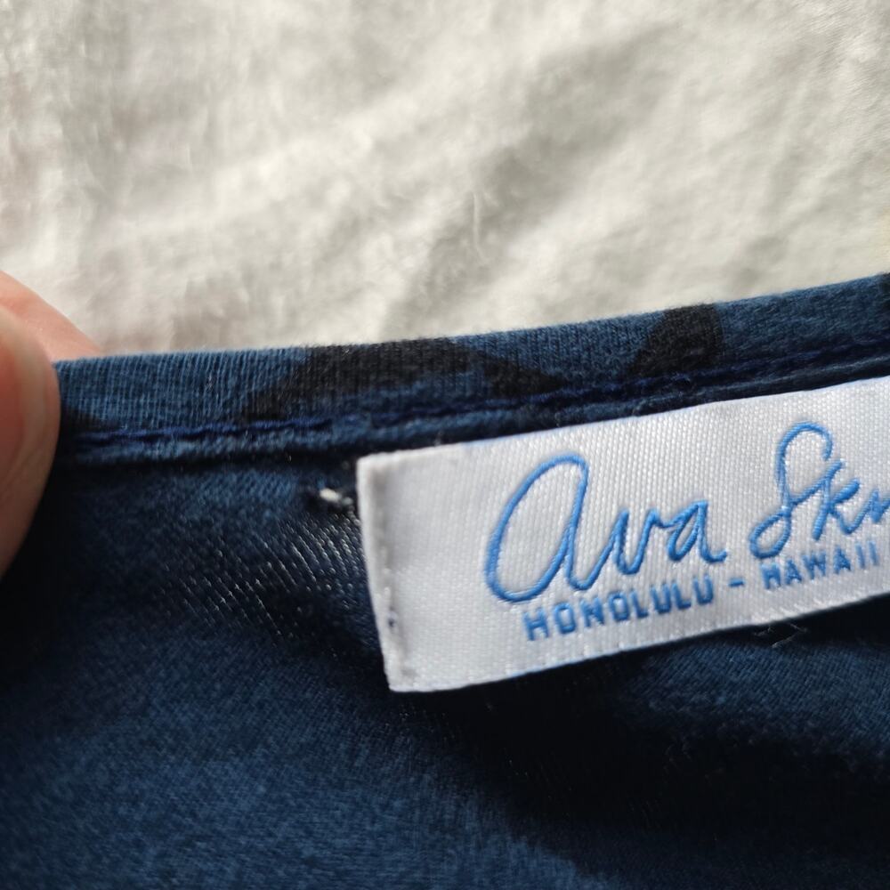 Ava Sky Hawaii Jersey Dress Short Sleeve Blue Black Size L - Picture 5 of 7
